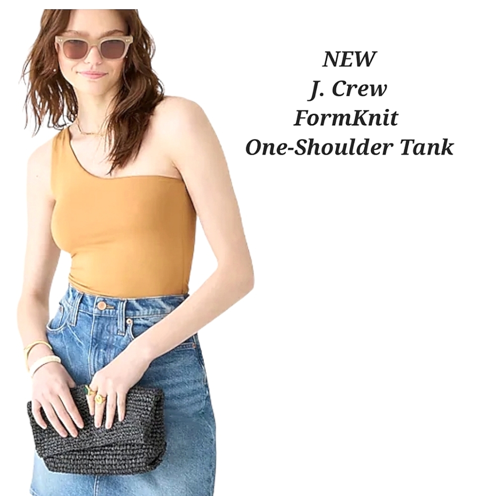 NEW J Crew One Shoulder Tank Caramel Tan Asymmetrical Tank Size Large